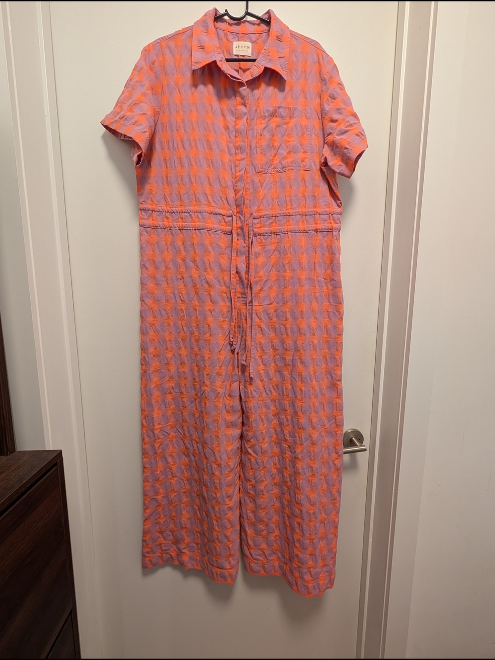 Sleeved Collared Jumpsuit in Coral and Lavender
